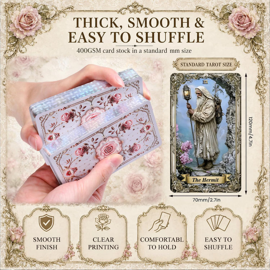 Eternal Gilded Bloom Tarot Cards for Beginners with Guidebook Traditional & Classic Tarot Deck Victorian-Inspired Unique Vintage Art Holographic Gilded Edges 400GSM 78 Cards