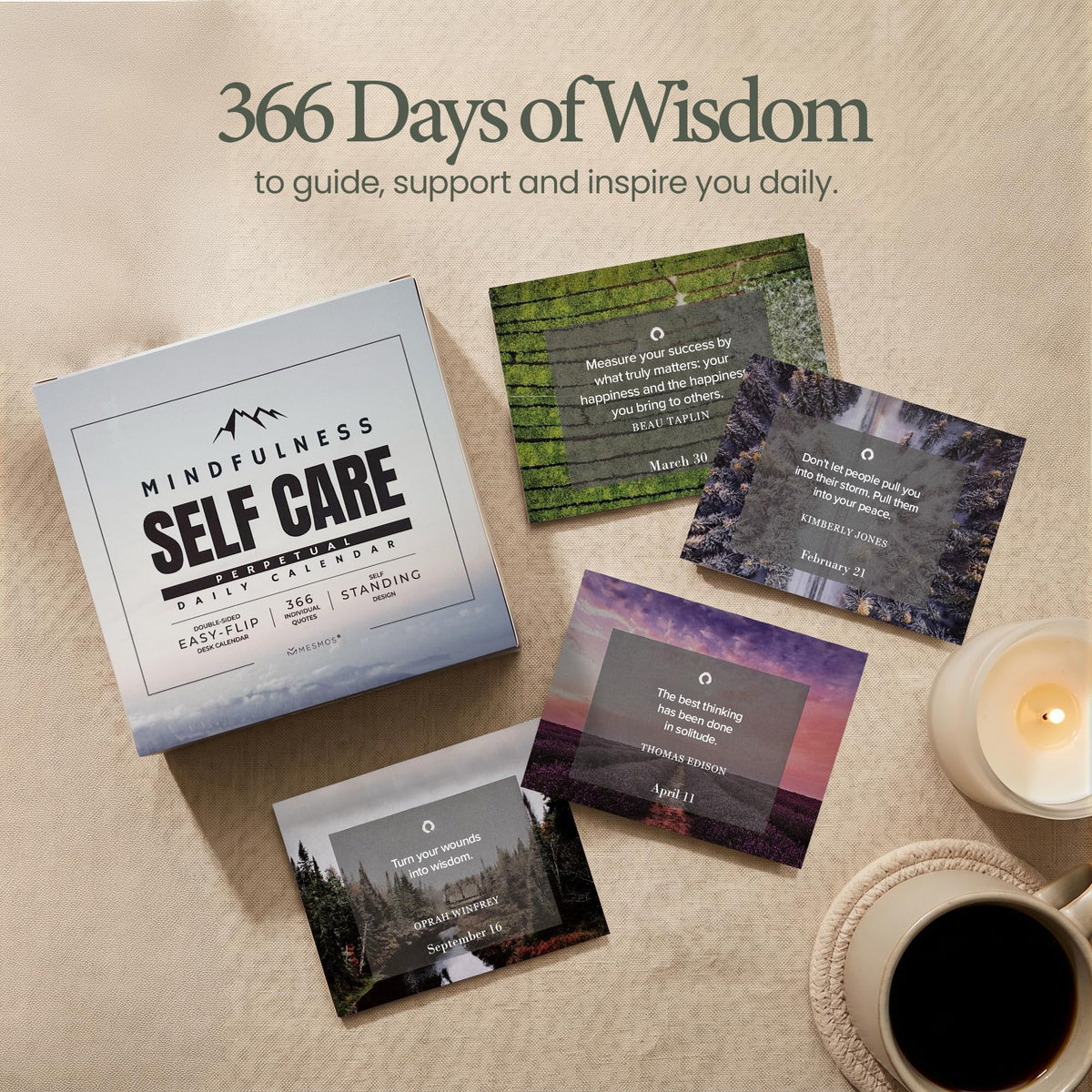 MESMOS Mindfulness Perpetual Flip Calendar with 366 Daily Affirmations