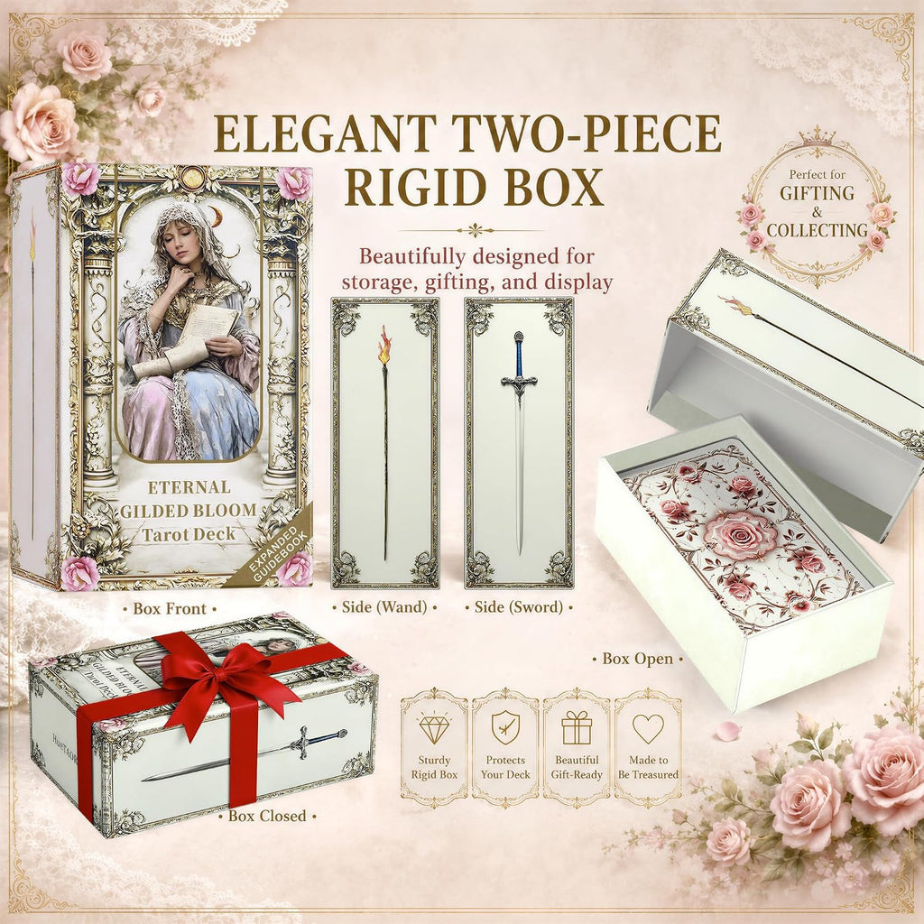 Eternal Gilded Bloom Tarot Cards for Beginners with Guidebook Traditional & Classic Tarot Deck Victorian-Inspired Unique Vintage Art Holographic Gilded Edges 400GSM 78 Cards