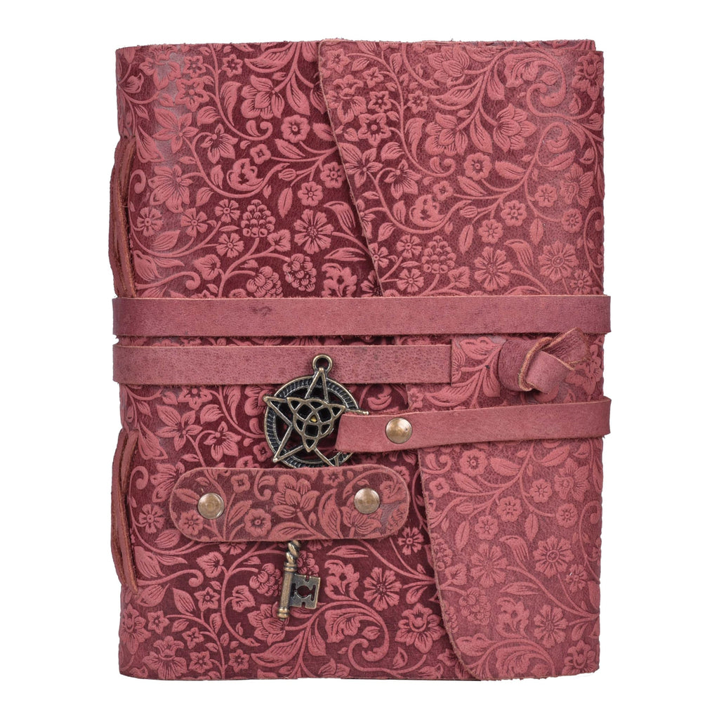 LEATHER VILLAGE Wiccan Journal Floral Pentagram, Green 7x5