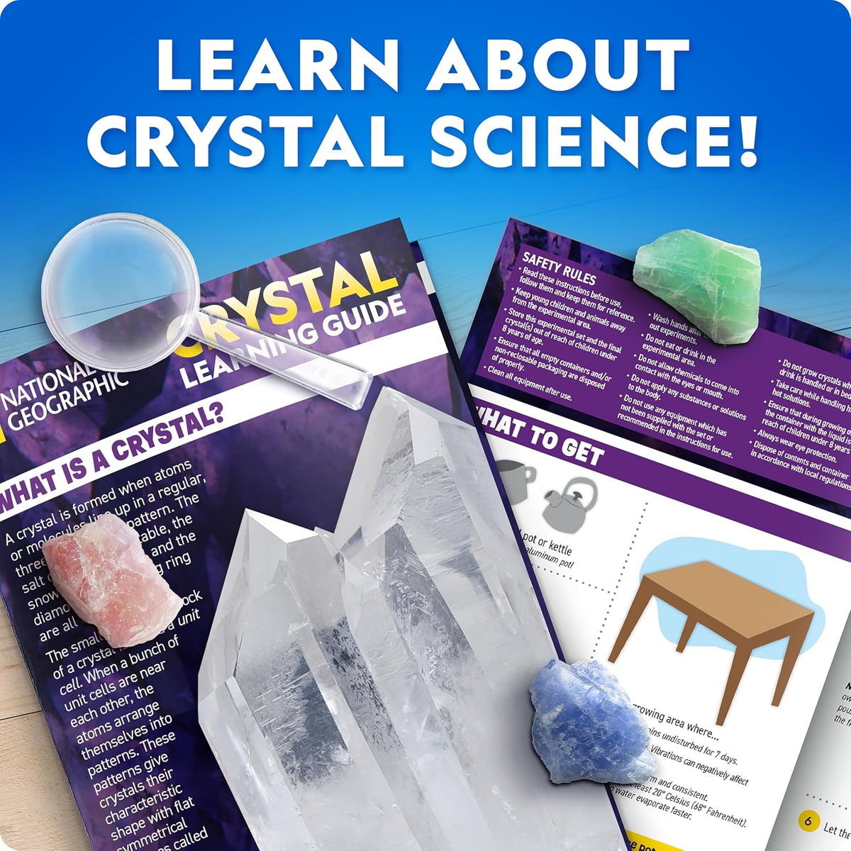 National Geographic Mega Crystal Growing Kit with 6 Crystals for Kids 8-10