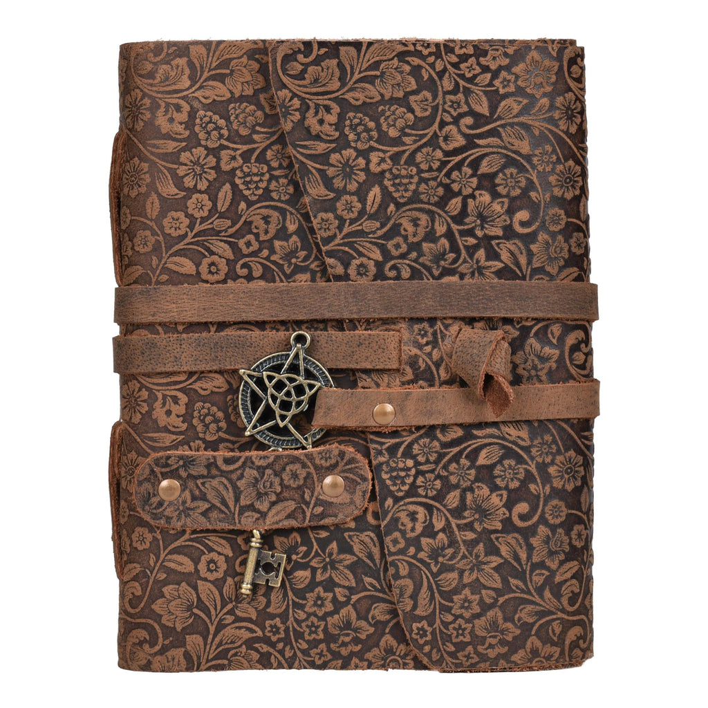LEATHER VILLAGE Wiccan Journal Floral Pentagram, Green 7x5