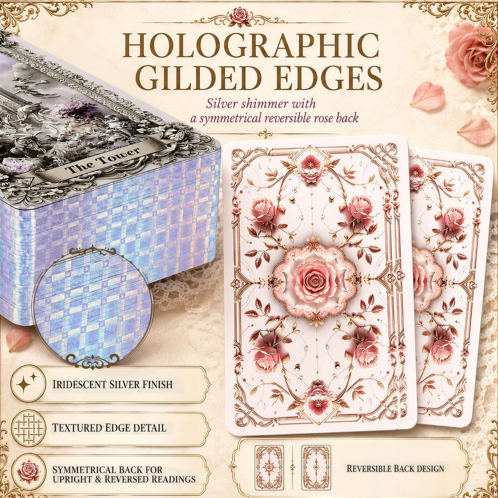 Eternal Gilded Bloom Tarot Cards for Beginners with Guidebook Traditional & Classic Tarot Deck Victorian-Inspired Unique Vintage Art Holographic Gilded Edges 400GSM 78 Cards