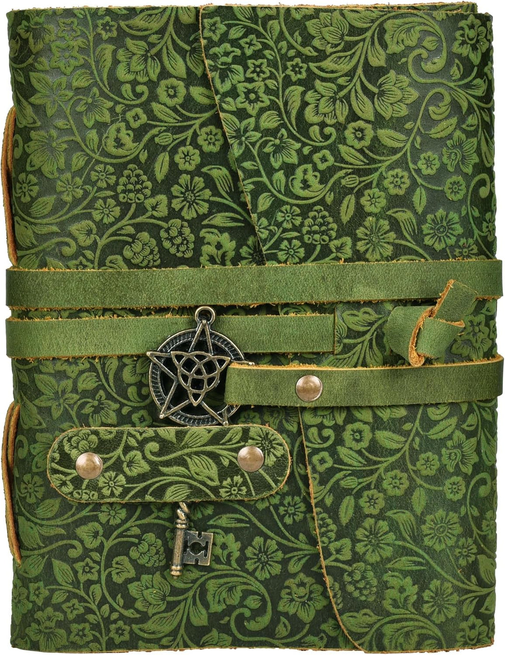 LEATHER VILLAGE Wiccan Journal Floral Pentagram, Green 7x5