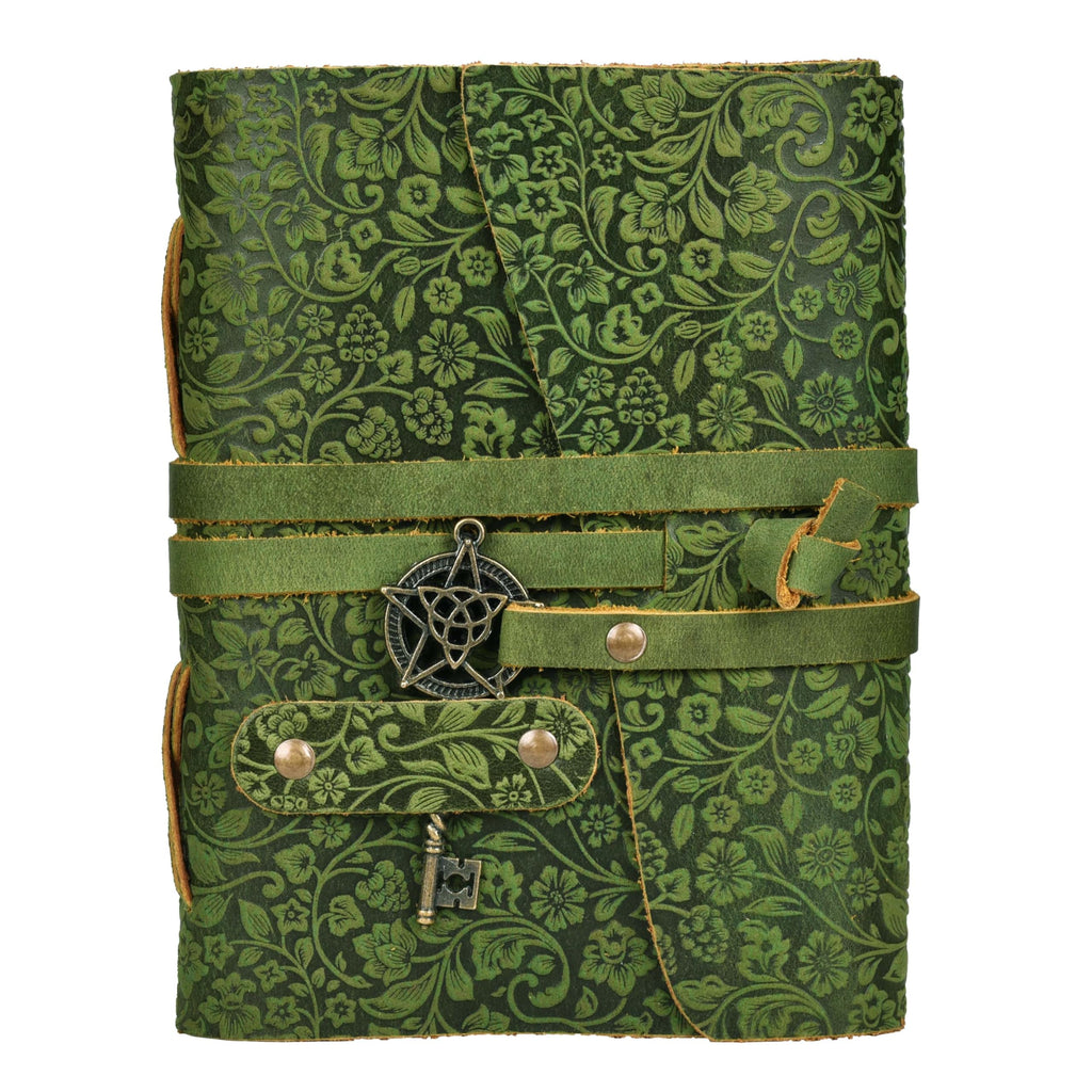 LEATHER VILLAGE Wiccan Journal Floral Pentagram, Green 7x5